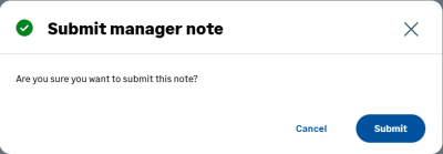 Screenshot: Confirmation message after submitting a Manager Note